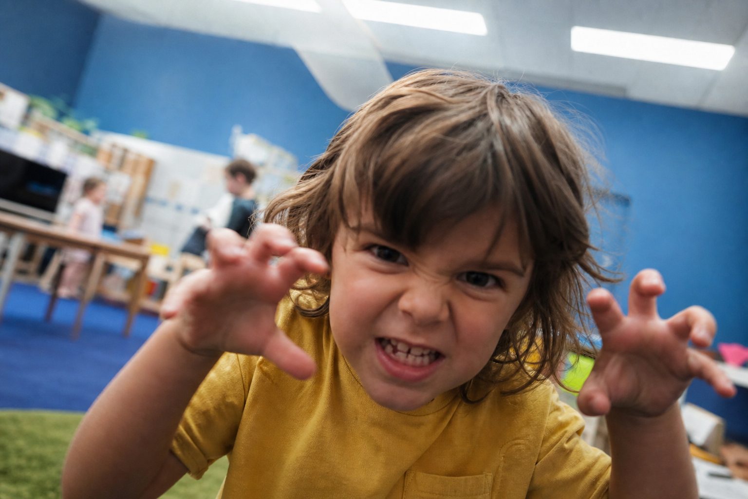 Child making a monster face at the camera