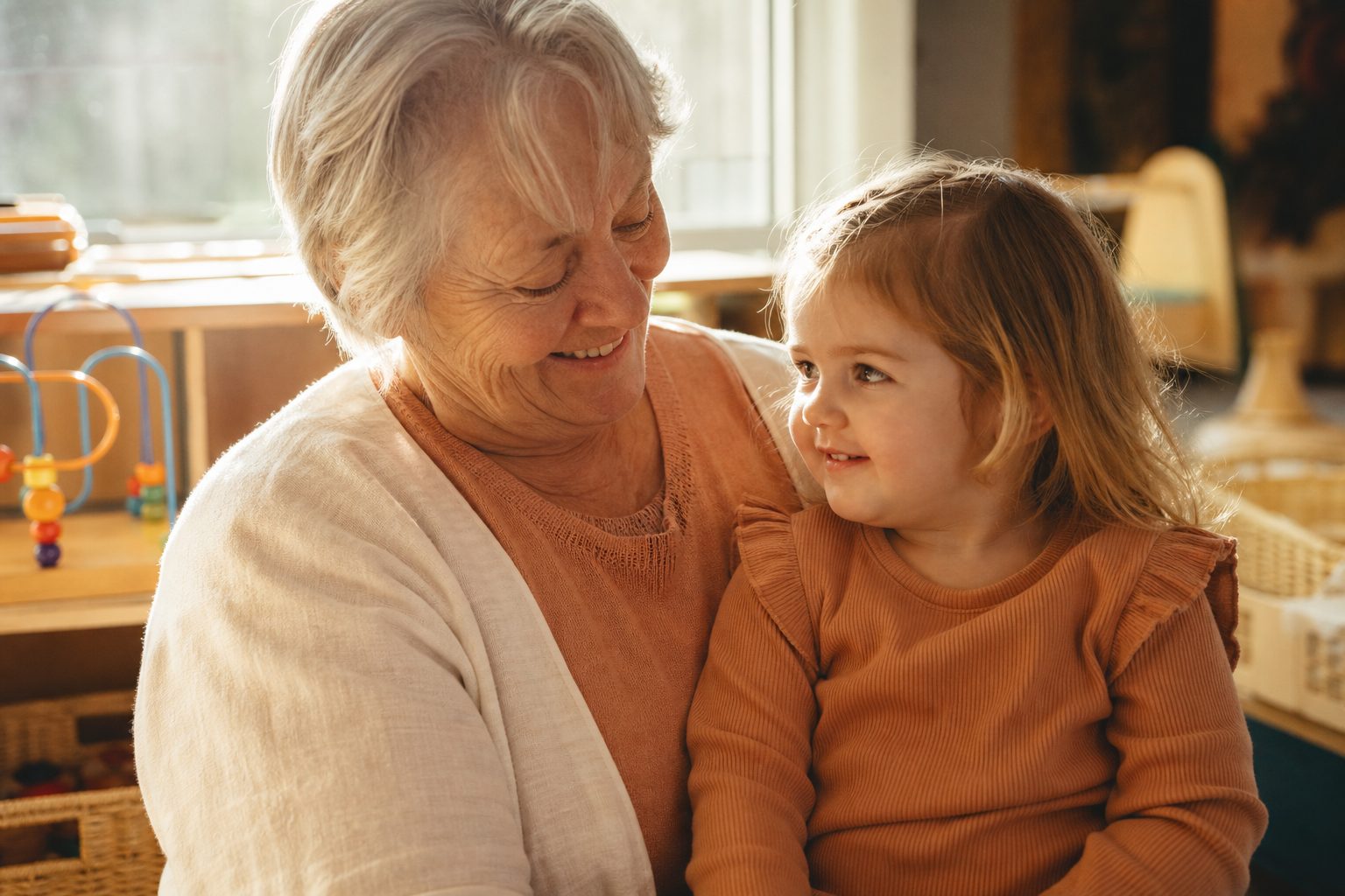 Grandparent and grandchild photographed together warmly
